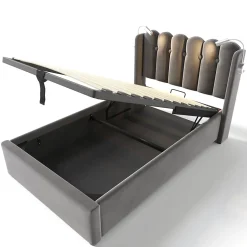 Blackcolors Lit Coffre Simple Rembourré Tête De Lit Rangement Velours 90x200 Gris Clearance