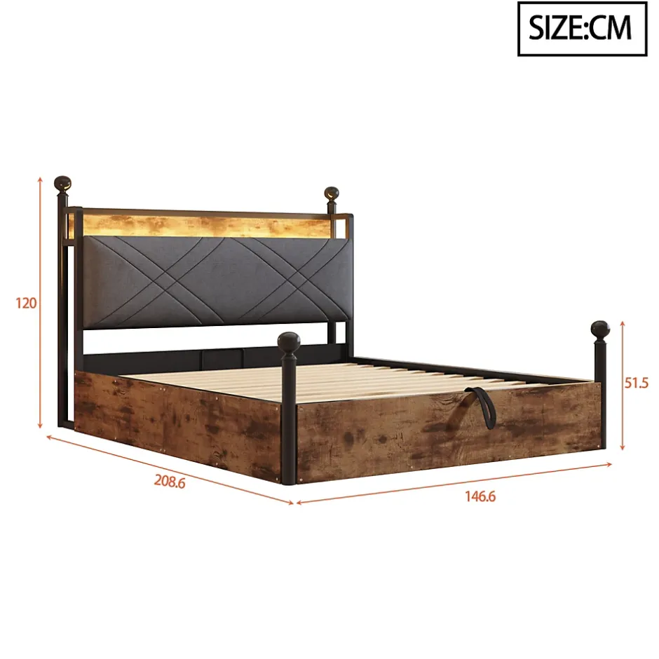 Okwish Lit Coffre Simple 90x190 cm - Baldaquin et Éclairage LED, Rangement Hydraulique Sous Sommier, Ports USB/Type-C, Sans Matelas, Noir Hot