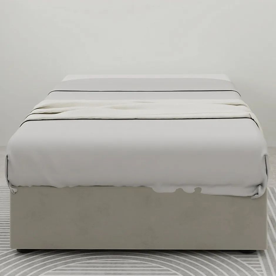 Okwish Lit Coffre Simple 90x200 cm - Lit Avec Vérin Pour Ouverture Facile, Bas et Moderne, Sans Tête de Lit, Sans Matelas, Velours Beige