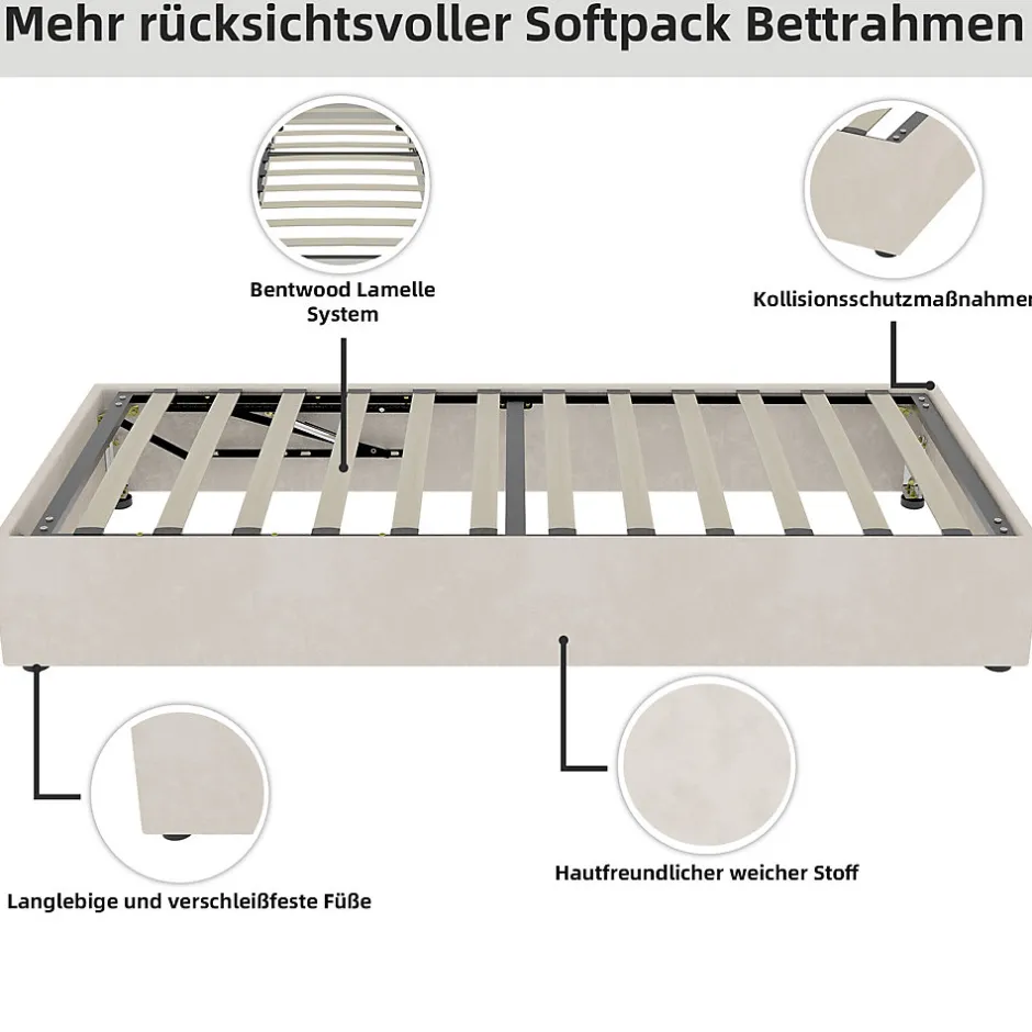 Okwish Lit Coffre Simple 90x200 cm - Lit Avec Vérin Pour Ouverture Facile, Bas et Moderne, Sans Tête de Lit, Sans Matelas, Velours Beige