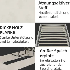 Okwish Lit Coffre Simple 90x200 cm - Lit Avec Vérin Pour Ouverture Facile, Bas et Moderne, Sans Tête de Lit, Sans Matelas, Velours Beige