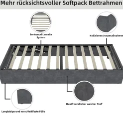 Okwish Lit Coffre Simple 90x200 cm - Lit Avec Vérin Pour Ouverture Facile, Bas et Moderne, Sans Tête de Lit, Sans Matelas, Velours Gris Best