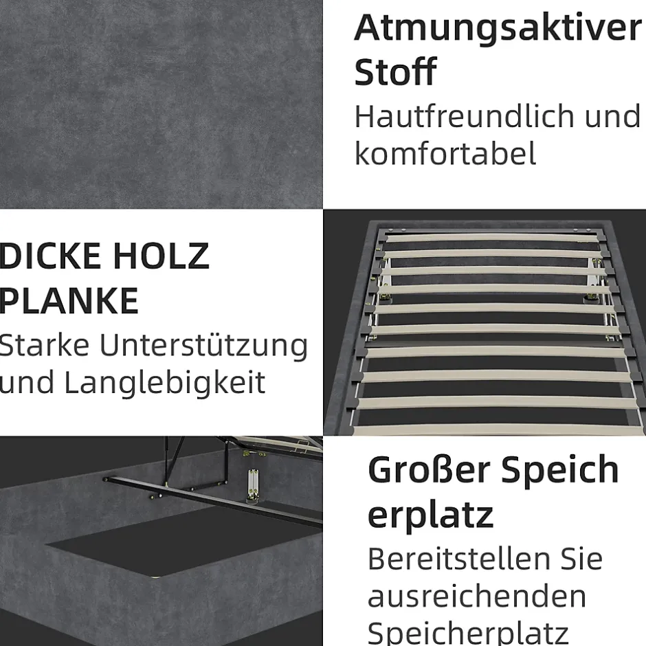 Okwish Lit Coffre Simple 90x200 cm - Lit Avec Vérin Pour Ouverture Facile, Bas et Moderne, Sans Tête de Lit, Sans Matelas, Velours Gris Best