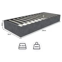 Okwish Lit Coffre Simple 90x200 cm - Lit Avec Vérin Pour Ouverture Facile, Bas et Moderne, Sans Tête de Lit, Sans Matelas, Velours Gris Best