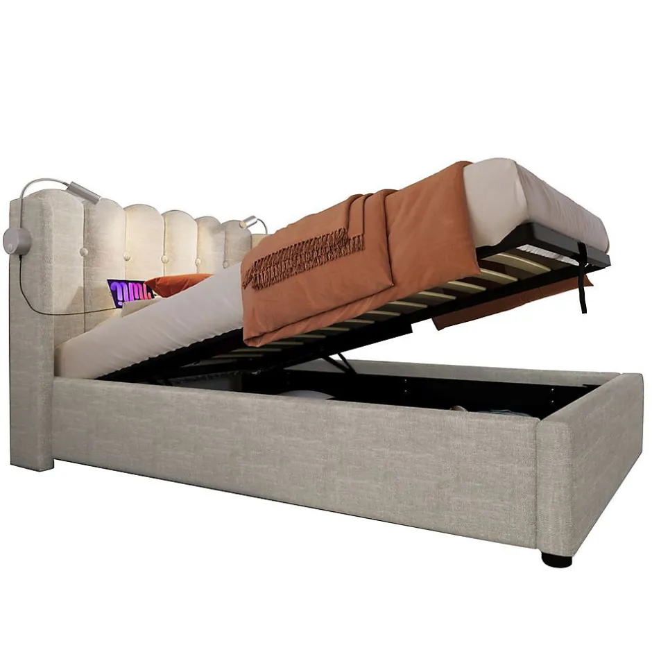 Blackcolors Lit Coffre Simple 90x200cm Rembourré Rangement Lin Naturel Sale