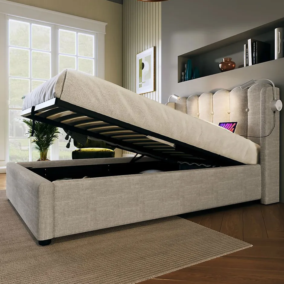 Blackcolors Lit Coffre Simple 90x200cm Rembourré Rangement Lin Naturel Sale