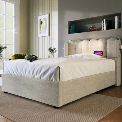 Blackcolors Lit Coffre Simple 90x200cm Rembourré Rangement Lin Naturel Sale