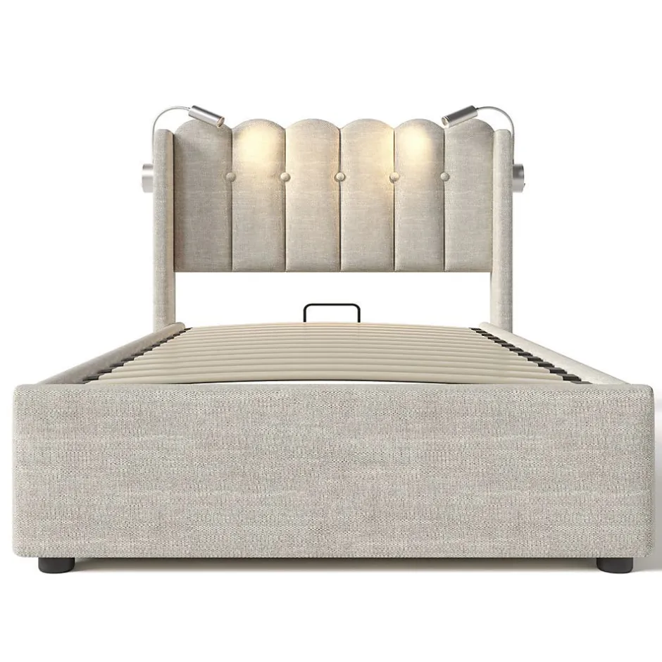 Blackcolors Lit Coffre Simple 90x200cm Rembourré Rangement Lin Naturel Sale