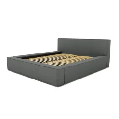 Meublorama Lit coffre VELORA Ardoise bouclé 180x200 cm Tissu velours doux Sommier relevable Rangement intégré Clearance