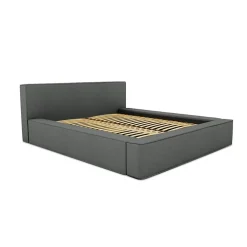 Meublorama Lit coffre VELORA Ardoise bouclé 180x200 cm Tissu velours doux Sommier relevable Rangement intégré Clearance