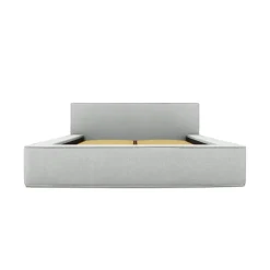 Meublorama Lit coffre VELORA Blanc bouclé 180x200 cm Tissu effet laine Sommier relevable Rangement intégré Discount