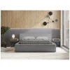 Meublorama Lit coffre VELORA Gris sable bouclé 140x200 cm Tissu velours doux Sommier relevable Rangement intégré