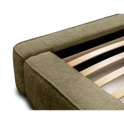 Meublorama Lit coffre VELORA Olive bouclé 160x200 cm Tissu velours doux Sommier relevable Rangement intégré
