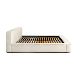 Meublorama Lit coffre VELORA Perle 180x200 cm Tissu velours doux Sommier relevable Rangement intégré