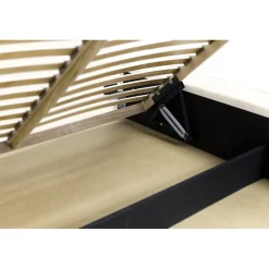 Meublorama Lit coffre VELORA Perle 180x200 cm Tissu velours doux Sommier relevable Rangement intégré