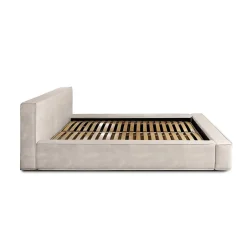 Meublorama Lit coffre VELORA Sable 140x200 cm Tissu velours doux Sommier relevable Rangement intégré
