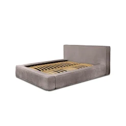 Meublorama Lit coffre VELORA Taupe rosé bouclé 180x200 cm Tissu velours doux Sommier relevable Rangement intégré