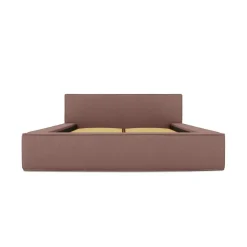 Meublorama Lit coffre VELORA Terre-cuite bouclé 160x200 cm Tissu velours doux Sommier relevable Rangement intégré