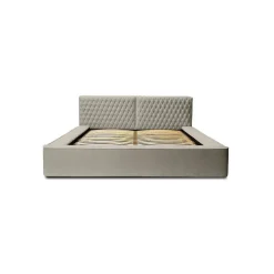Meublorama Lit coffre VERNON Tissu chenille bouclé Taupe fumé 160x200 cm Sommier relevable Design haut de gamme Hot