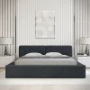 Meublorama Lit coffre VERNON Tissu chenille bouclé Charbon bleu 180x200 cm Sommier relevable Design haut de gamme