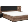 Pegane Lit coffre 160x200 + 2 tables de chevet éclairage LED avec sommier et rangement coloris Chêne marron foncé/Chêne noir