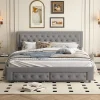 Generique Lit coffre 160x200 avec 2 tiroirs, Lit rembourré avec sommier à lattes, tissu en velours et décoration de boutons, gris