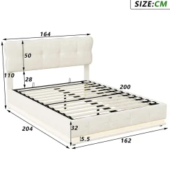 Simple Life Lit Coffre 160x200 avec éclairage LED, Lit capitonné avec Sommier à Lattes, Velours, Beige