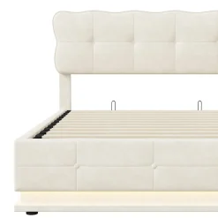 Simple Life Lit Coffre 160x200 avec éclairage LED, Lit capitonné avec Sommier à Lattes, Velours, Beige