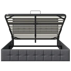 Simple Life Lit Coffre 140x200 avec Rangement et éclairage LED, Sommier à Lattes, Lit Double avec USB et Type-C, Lit 2 Personnes, Lin, Gris