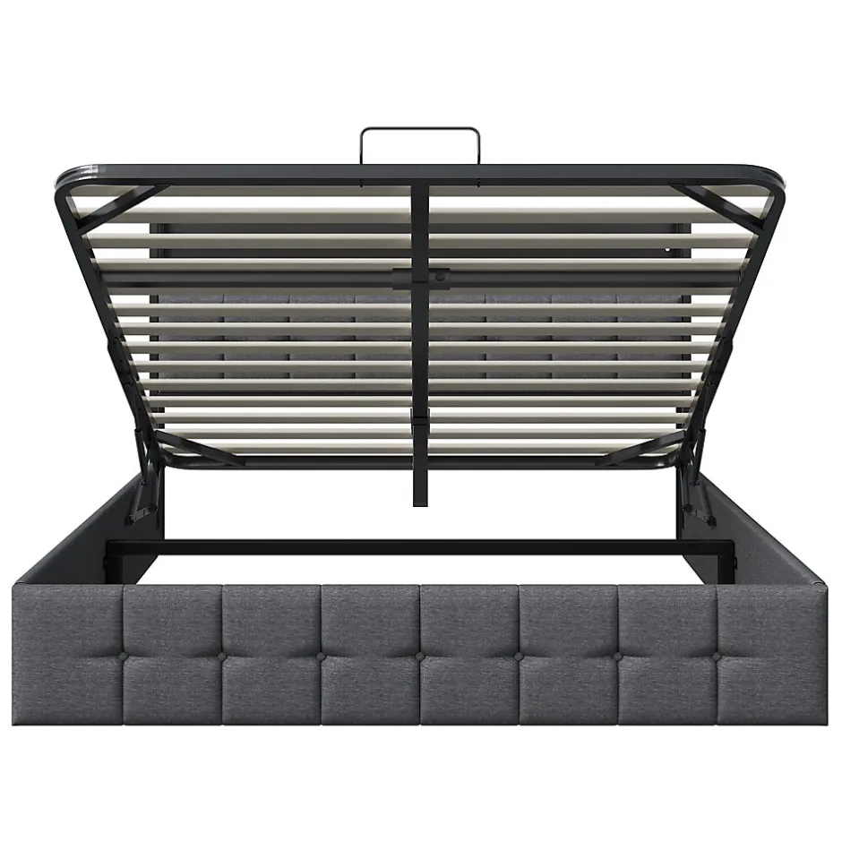Simple Life Lit Coffre 160x200 avec Rangement et éclairage LED, Sommier à Lattes, Lit Double avec USB et Type-C, Lit 2 Personnes, Lin, Gris
