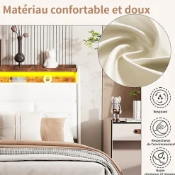 Simple Life Lit Coffre 140x200 Avec Sommier Et USB, LED, Cadre De Lit Avec Rangement Et Tete De Lit, Blanc Outlet