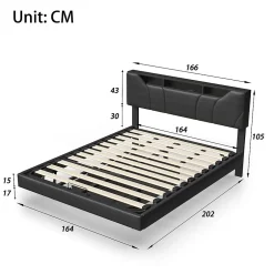 Fortuna lai Lit Coffre 160x200 avec Sommier LED Hydraulique avec Rangement et Tete de Lit 2 Personnes Lits pour Adulte Coffre Noir+PU