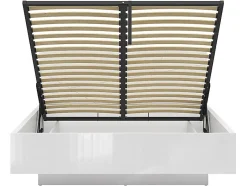 Pegane Lit coffre 160x200 avec sommier et rangement, coloris Blanc brillant/Blanc haute brillance - L. 206 x P. 169,5 x H. 98,5/43 cm