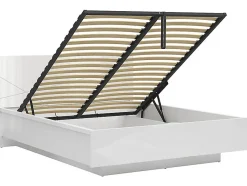Pegane Lit coffre 160x200 avec sommier et rangement, coloris Blanc brillant/Blanc haute brillance - L. 206 x P. 169,5 x H. 98,5/43 cm