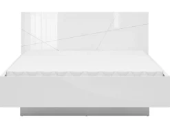 Pegane Lit coffre 160x200 avec sommier et rangement, coloris Blanc brillant/Blanc haute brillance - L. 206 x P. 169,5 x H. 98,5/43 cm