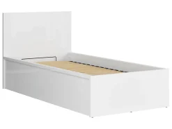 Pegane Lit coffre 90x200 avec sommier et rangement, coloris Blanc brillant - Longueur 204,5 x Profondeur 99 x Hauteur 95/40,5 cm