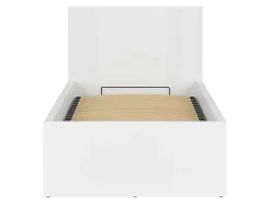 Pegane Lit coffre 90x200 avec sommier et rangement, coloris Blanc brillant - Longueur 204,5 x Profondeur 99 x Hauteur 95/40,5 cm
