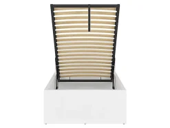 Pegane Lit coffre 90x200 avec sommier et rangement, coloris Blanc brillant - Longueur 204,5 x Profondeur 99 x Hauteur 95/40,5 cm