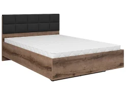 Pegane Lit coffre 140x200 avec tête de lit rembourrée noir, sommier et rangement ,coloris Chêne marron foncé