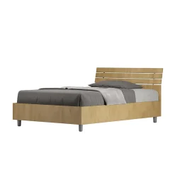 Ityhome Lit coffre 120x200 avec tête de lit inclinée à lattes en chêne Ankel