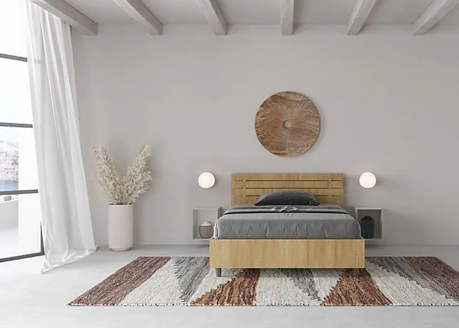 Ityhome Lit coffre 120x200 avec tête de lit inclinée à lattes en chêne Ankel