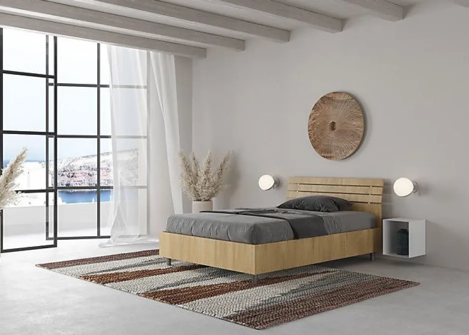 Ityhome Lit coffre 120x200 avec tête de lit inclinée à lattes en chêne Ankel