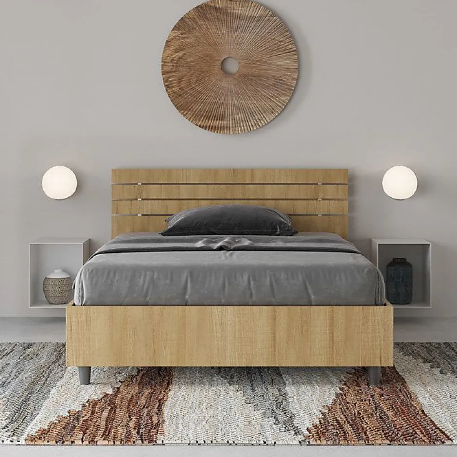 Ityhome Lit coffre 120x200 avec tête de lit inclinée à lattes en chêne Ankel