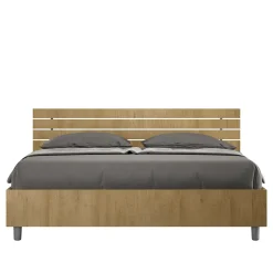 Ityhome Lit coffre 160x190 avec tête de lit inclinée à lattes en chêne Ankel