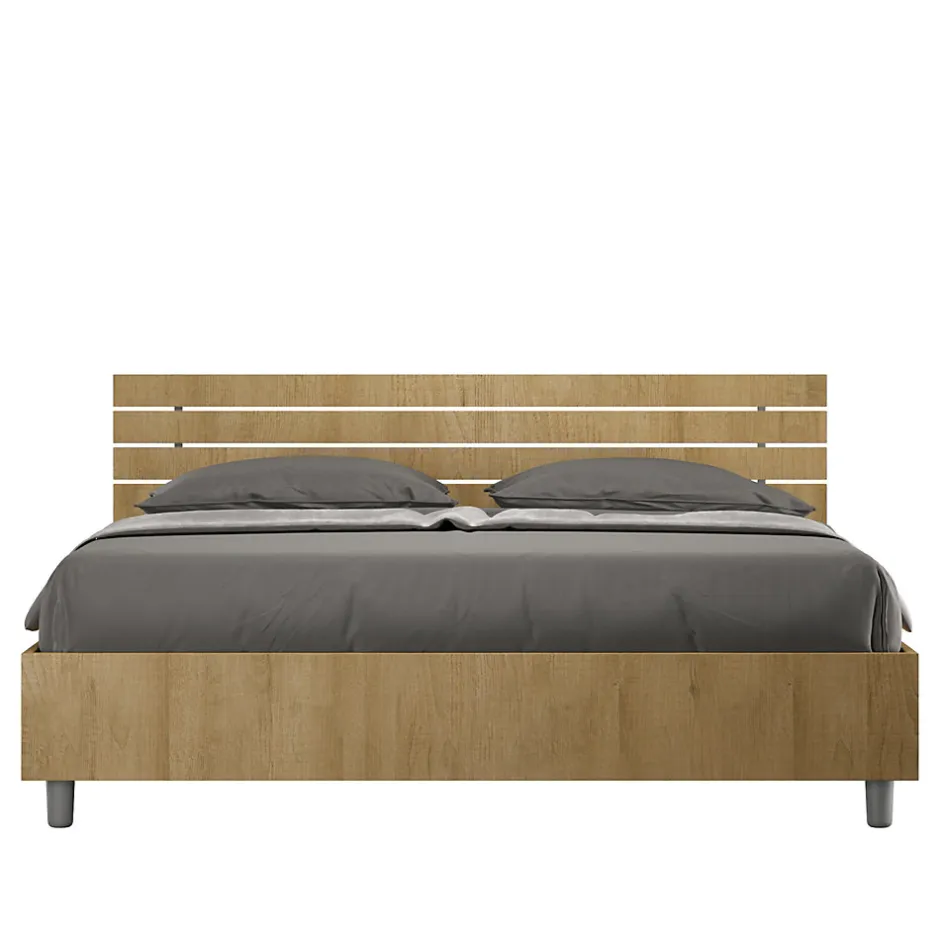 Ityhome Lit coffre 160x190 avec tête de lit inclinée à lattes en chêne Ankel