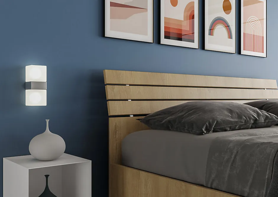 Ityhome Lit coffre 160x190 avec tête de lit inclinée à lattes en chêne Ankel