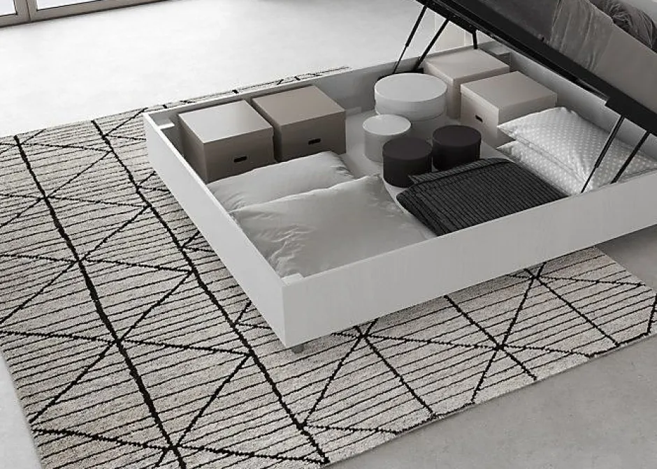 Ityhome Lit coffre 140x200 avec tête de lit inclinée en frêne blanc Demas Sale
