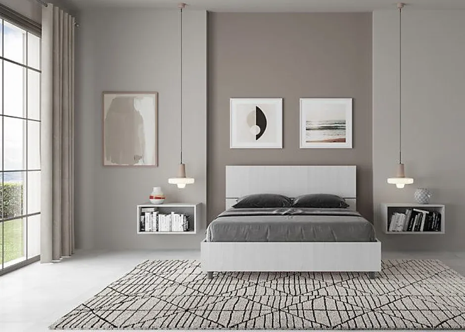 Ityhome Lit coffre 140x200 avec tête de lit inclinée en frêne blanc Demas Sale