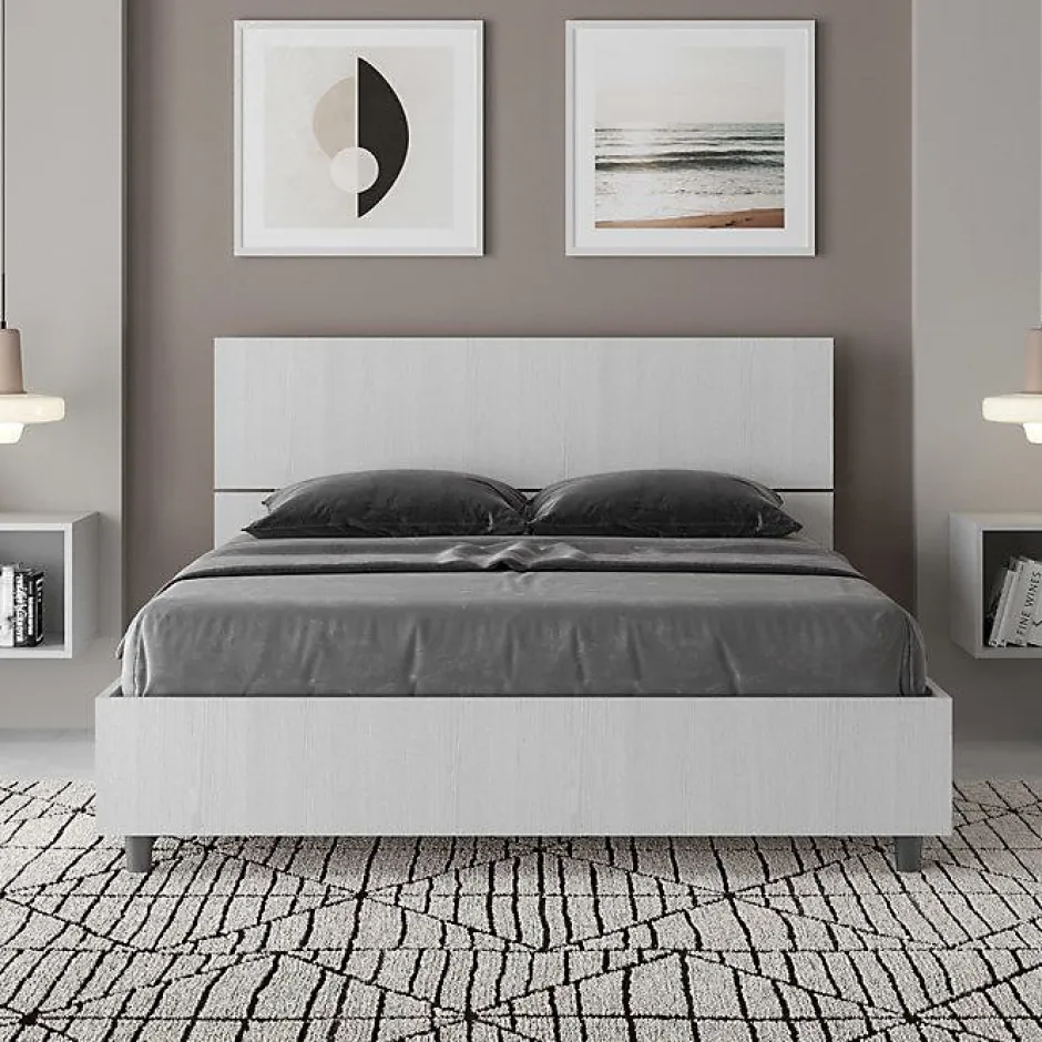 Ityhome Lit coffre 140x200 avec tête de lit inclinée en frêne blanc Demas Sale