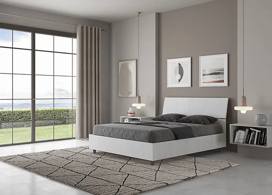 Ityhome Lit coffre 140x200 avec tête de lit inclinée en frêne blanc Demas Sale